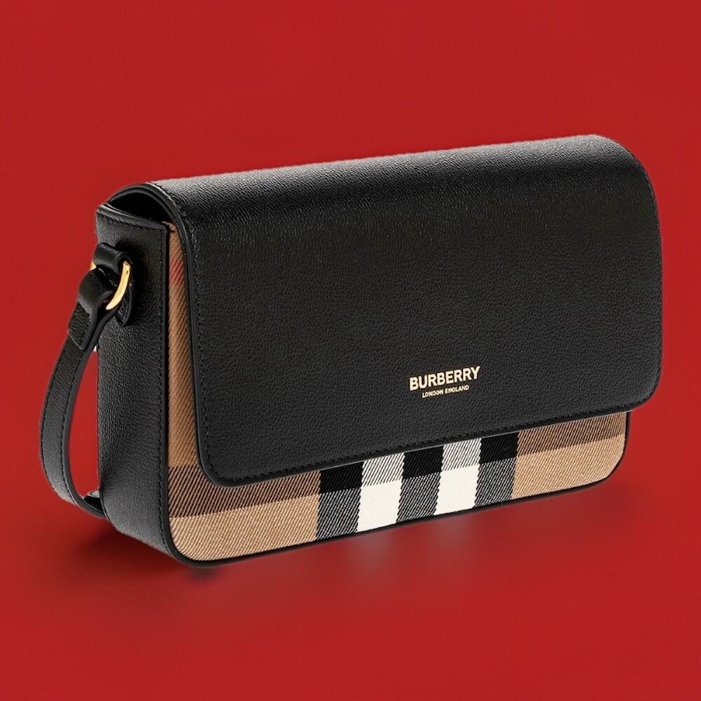Black Burberry Hampshire Small House Check, Leather Crossbody Bag/$1,150